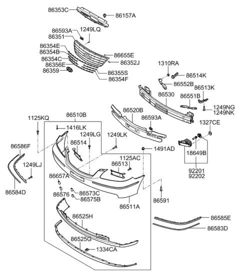 1994 Hyundai Sonata  Bolt Diagram for 863583K000