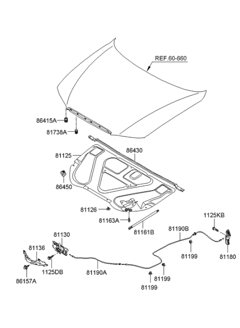 1994 Hyundai Sonata Lifter-Hood Diagram for 811613L000