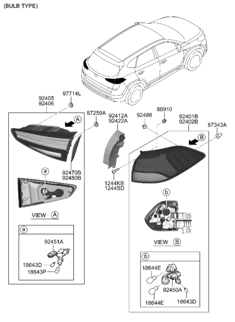 2015 Hyundai Santa Fe Sport  Lamp Assembly-Rear Comb Inside, LH Diagram for 92403D3500