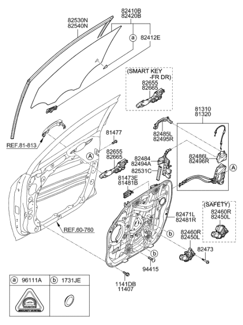 2015 Hyundai Santa Fe Sport  Holder-Door Glass Diagram for 82412D3000