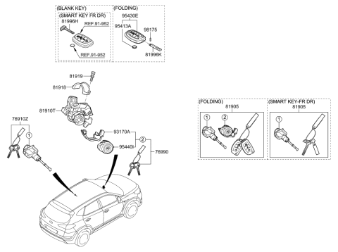 2015 Hyundai Santa Fe Sport Door Key Sub Set, Left Diagram for 81970D3A00
