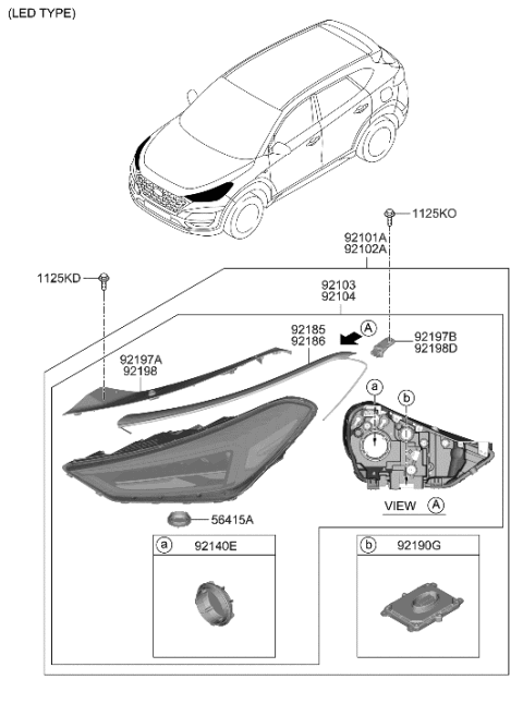 2019 Hyundai Ioniq Head Lamp Sub Assembly, Right Diagram for 92104D3750