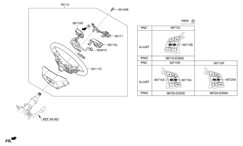 2019 Hyundai Ioniq  Steering Remote Control Switch Assembly, Left Diagram for 96710D3505UMB