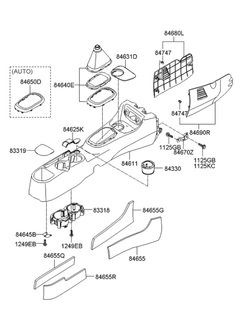 2015 Hyundai Genesis Coupe Tray-Floor Console Diagram for 846131E000OR