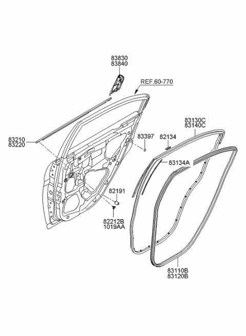 2012 Hyundai Genesis Coupe  Weatherstrip Assembly-Rear Door Side RH Diagram for 831401E000