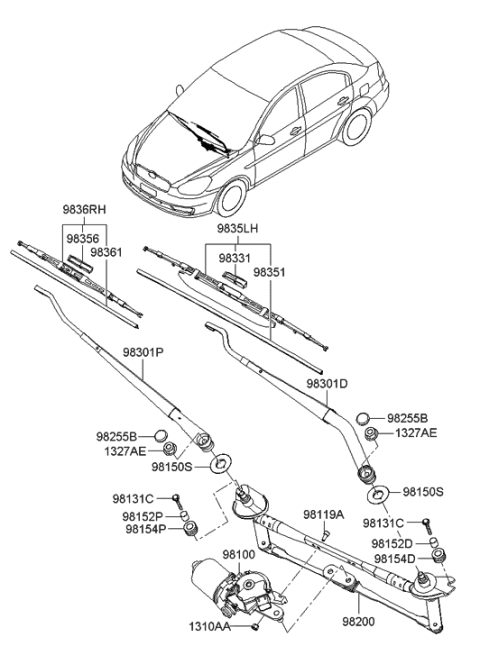 2012 Hyundai Genesis Coupe Clip-Windshield Wiper Diagram for 983562F600