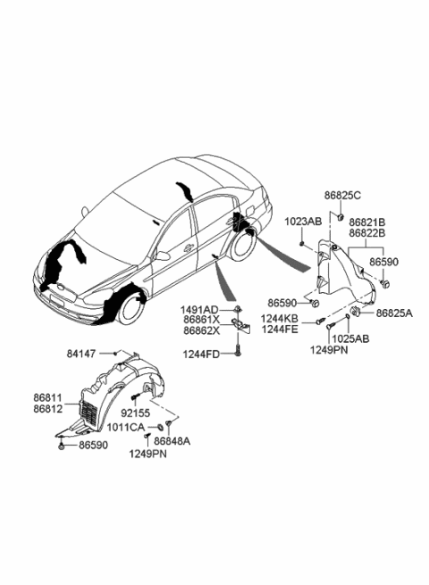 2012 Hyundai Genesis Coupe Guard Assembly-Rear DEFLECTOR, RH Diagram for 868621E000