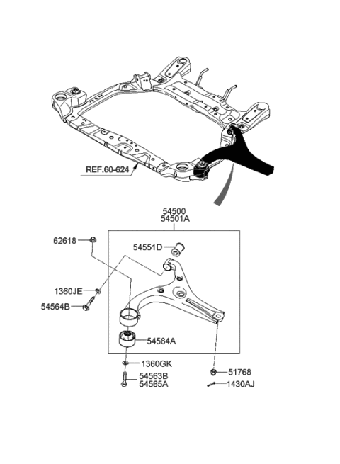 2012 Hyundai Genesis Coupe  Arm Complete-Front Lower, LH Diagram for 545001E000