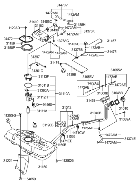 2012 Hyundai Genesis Coupe  Neck Assembly-Fuel Filler Diagram for 310401G500