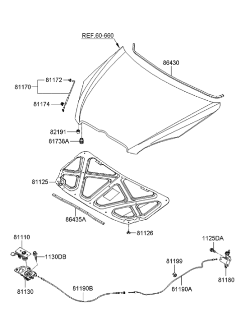 2012 Hyundai Genesis Coupe Cable Assembly-Hood Latch Release Diagram for 811901E000