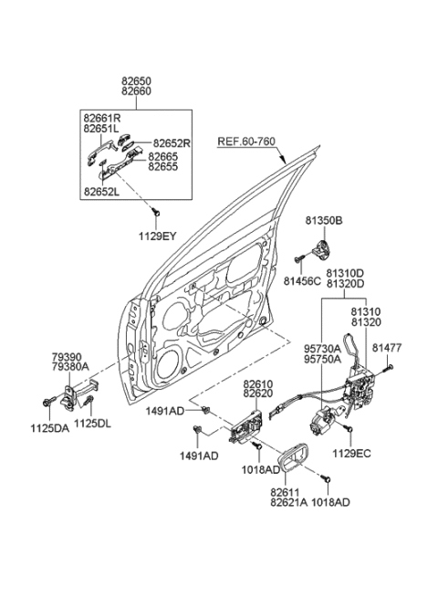2015 Hyundai Genesis Coupe  Interior Door Handle Assembly, Right Diagram for 826201E010WK
