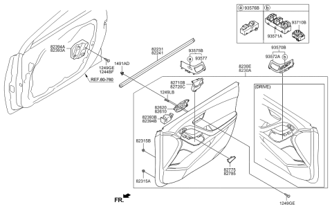 1995 Hyundai Accent  Handle Assembly-Door Grip, RH Diagram for 827403X000RY