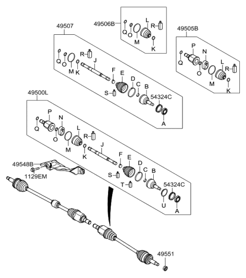 1997 Hyundai Accent  Shaft Assembly-Drive, LH Diagram for 495003Y000