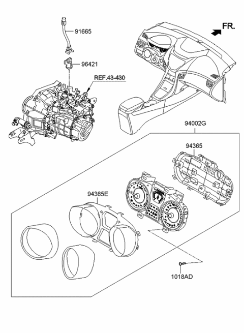 1995 Hyundai Accent Cluster Assembly-Instrument Diagram for 940043Y000