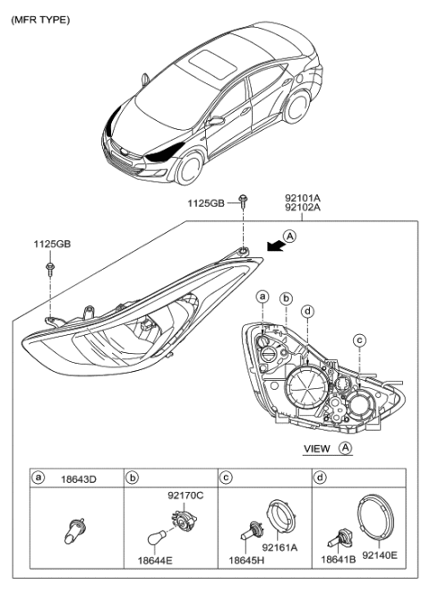 1995 Hyundai Accent  Headlamp Assembly, Left Diagram for 921013Y500