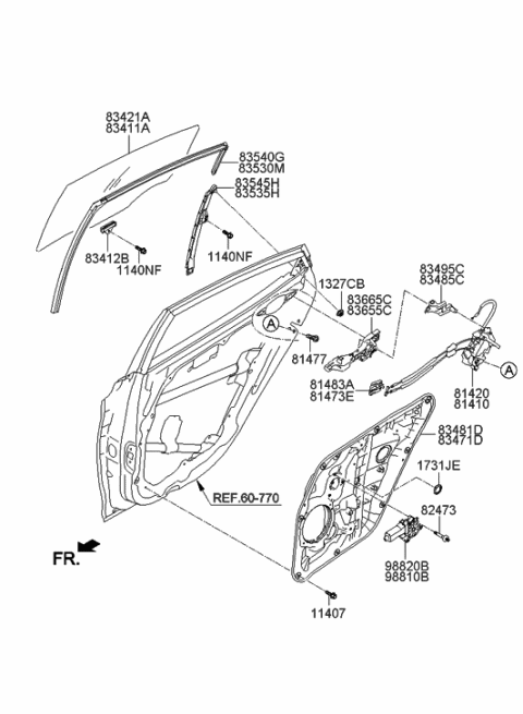 1995 Hyundai Accent  Rear Left-Hand Door Module Panel Assembly Diagram for 834713Y000
