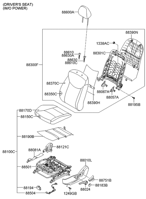 1997 Hyundai Accent Headrest Assembly-Front Seat Diagram for 887003Y600MSD