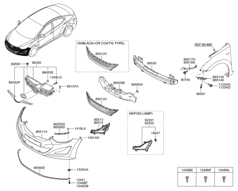 1997 Hyundai Accent  Front Passenger Side Fog Light Assembly Diagram for 922023X210