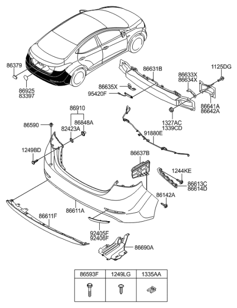 1995 Hyundai Accent Stay-Rear Bumper RH Diagram for 866423Y700