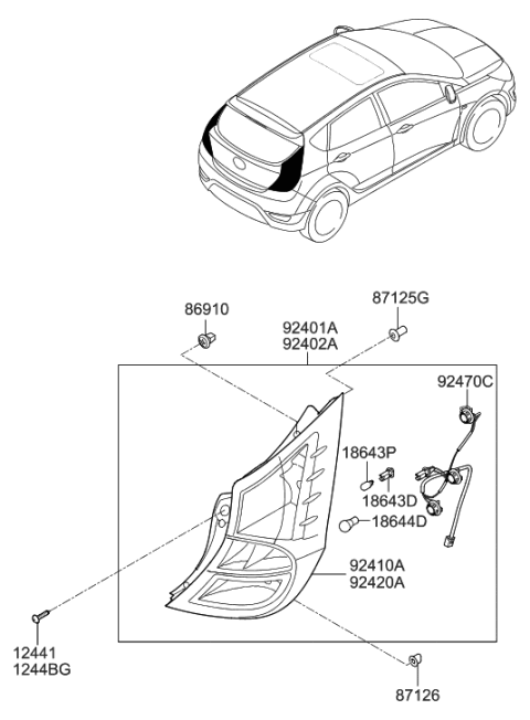 2017 Hyundai Ioniq Lens & Housing-Rear Combination Lamp, RH Diagram for 924121R010