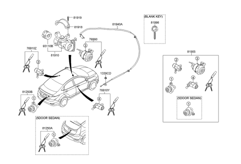 2017 Hyundai Ioniq Door Key Sub Set, Right Diagram for 819801RA00