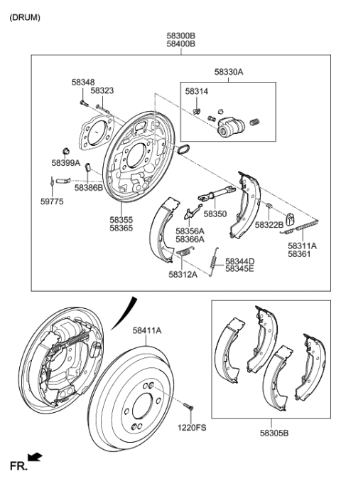 2017 Hyundai Ioniq  Drum Brake Assembly-Rear, RH Diagram for 584001R000