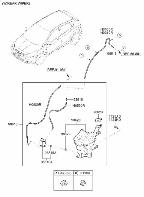 2017 Hyundai Ioniq  Windshield Washer Pump Assembly Diagram for 985102J000
