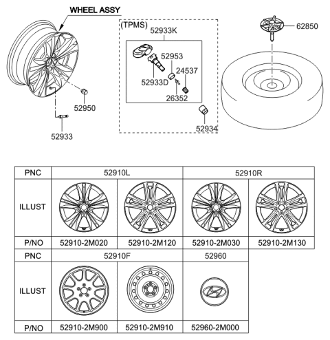 2018 Hyundai Elantra Wheel Cap Assembly Diagram for 529102M900