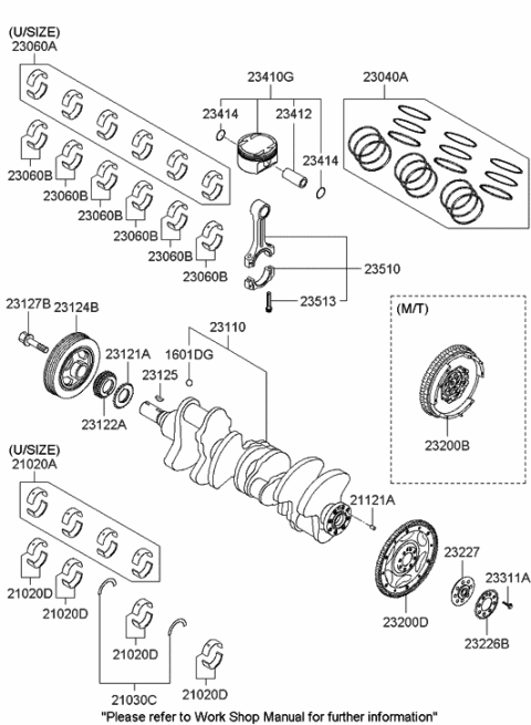 2018 Hyundai Elantra  Piston & Pin & Snap Ring Assembly Diagram for 230413C710