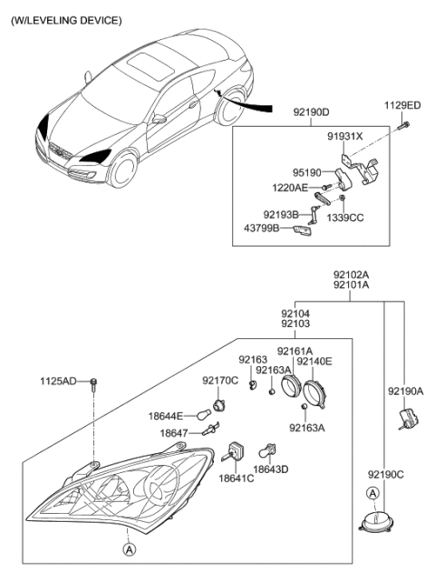 2017 Hyundai Elantra  Unit Assembly-HEADLAMP Automatic LEVELLING Diagram for 921902M090