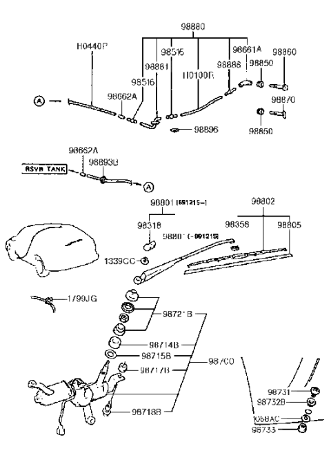 2017 Hyundai Veloster  Rear Wiper Blade Assembly Diagram for 9880224000