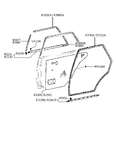 2020 Hyundai Veloster  Weatherstrip Assembly-Rear Door Lower LH Diagram for 8313024010