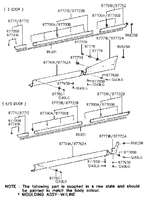 2016 Hyundai Veloster  Clip-Quarter Waist Line Moulding Mounting Diagram for 8770024300