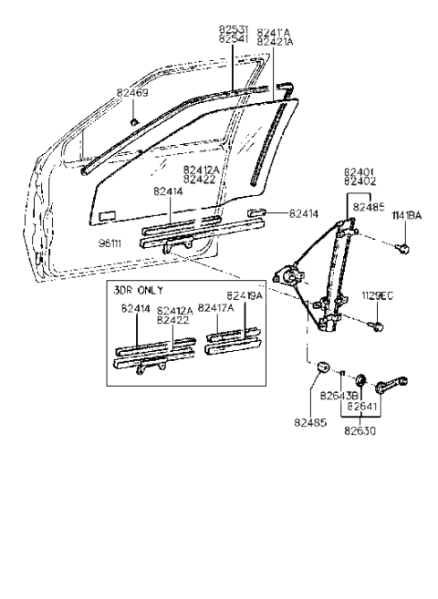2016 Hyundai Veloster  Run-Front Door Window Glass RH Diagram for 8254124012
