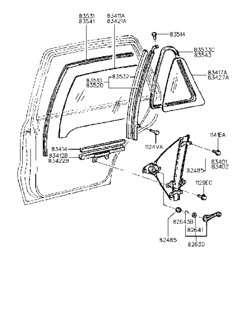 2017 Hyundai Veloster  Grip Assembly-Rear Door Glass, LH Diagram for 8341224000