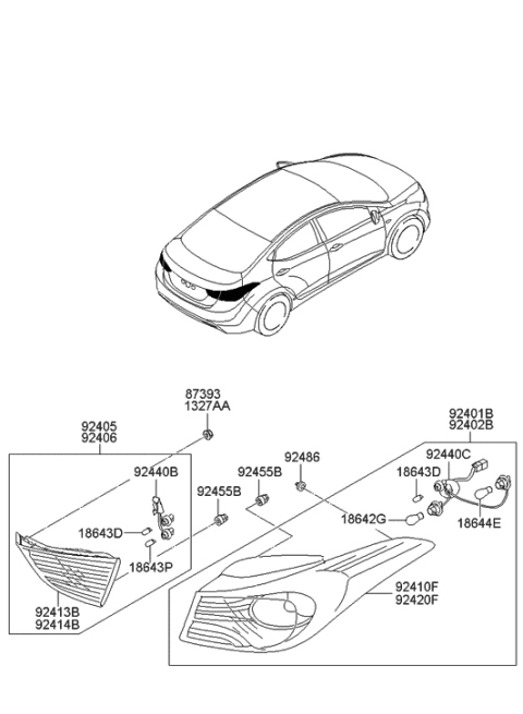2013 Hyundai Elantra  Bulb Holder And Wiring Assembly Diagram for 924703X000