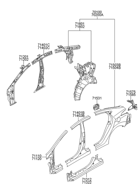 2014 Hyundai Elantra Panel Assembly-Quarter Inner, LH Diagram for 716013X002