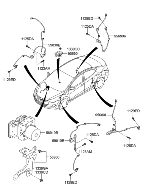 2015 Hyundai Elantra  Anti Lock Abs Brake Pump Diagram for 589203X650
