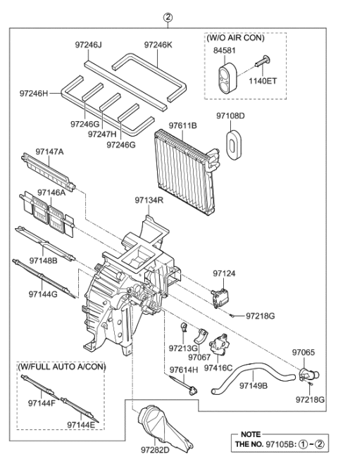 2014 Hyundai Elantra  Heater & Evaporator Assembly Diagram for 972053X050