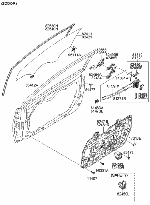 2013 Hyundai Elantra  Front Right-Hand Door Module Panel Assembly Diagram for 824813X301