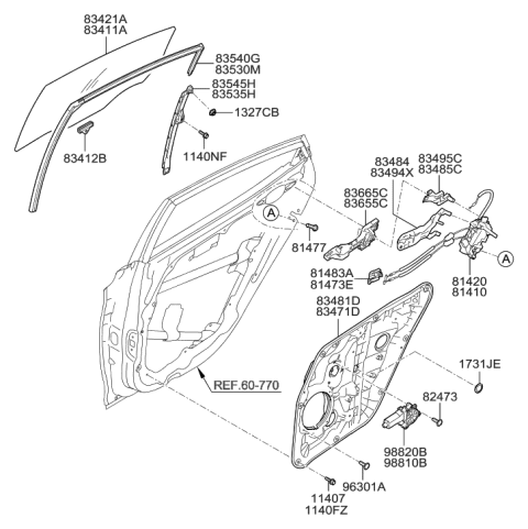 2014 Hyundai Elantra  Run&Channel-Rear Door Delta Lower, LH Diagram for 835353X000