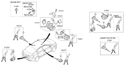 2014 Hyundai Elantra Body & Switch Assembly-Steering & IGNTION Diagram for 819103X110