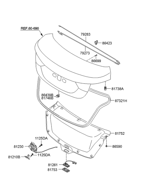 2015 Hyundai Elantra  Rear Trunk Lock Actuator Motor Tail Gate Latch Diagram for 812303X000