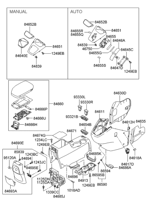 2022 Hyundai Genesis G70 Panel-Front Console Sided MOUNTI Diagram for 846122E000DD