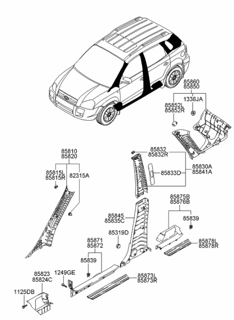 2022 Hyundai Genesis G70 Trim Assembly-Center Pillar Lower LH Diagram for 858352E000DD