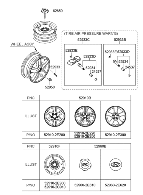 2022 Hyundai Genesis G70  Aluminium Wheel Assembly Diagram for 529102E200