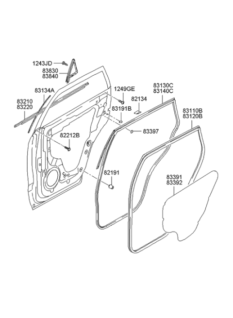2021 Hyundai Accent  Weatherstrip-Rear Door Body Side LH Diagram for 831102E000DD