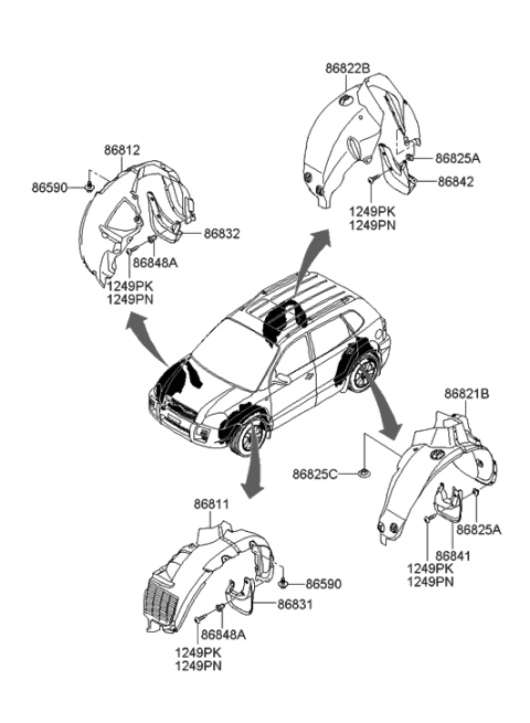 2013 Hyundai Santa Fe Sport  Rear Wheel Mud Guard Assembly, Right Diagram for 868422E000