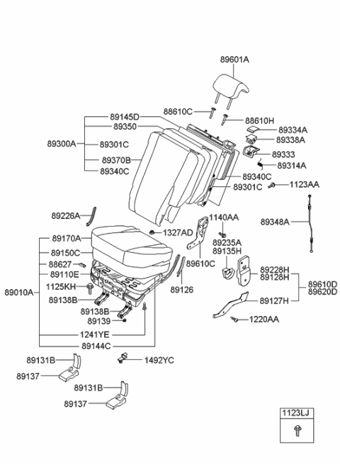 2013 Hyundai Santa Fe Sport  Recliner Assembly-Rear Seat Inner Diagram for 896102E010