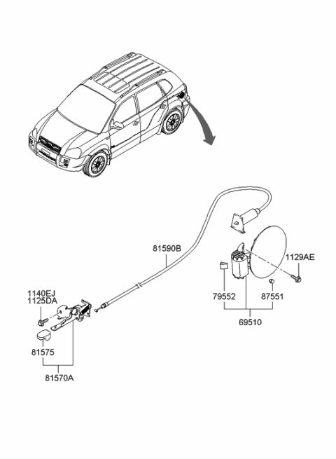 2022 Hyundai Genesis G70 Catch & Cable Assembly-Fuel Filler Diagram for 815902E000